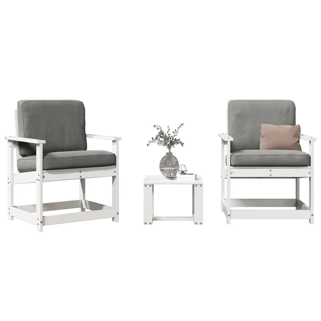 Set Salotto da Giardino 3 pz | Set di Mobili da Esterno Bianco in Legno Massello di Pino