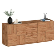 Credenza Astel, Buffet da soggiorno, Madia da salotto con 4 ante e 3 cassetti, 220x44h86 cm, Rovere