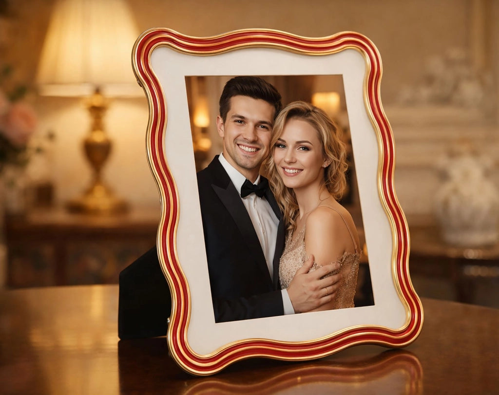 Cornice Elizabeth Rossa 22,7x1,3x27,6 cm in Zinco e Vetro Rosso e Oro