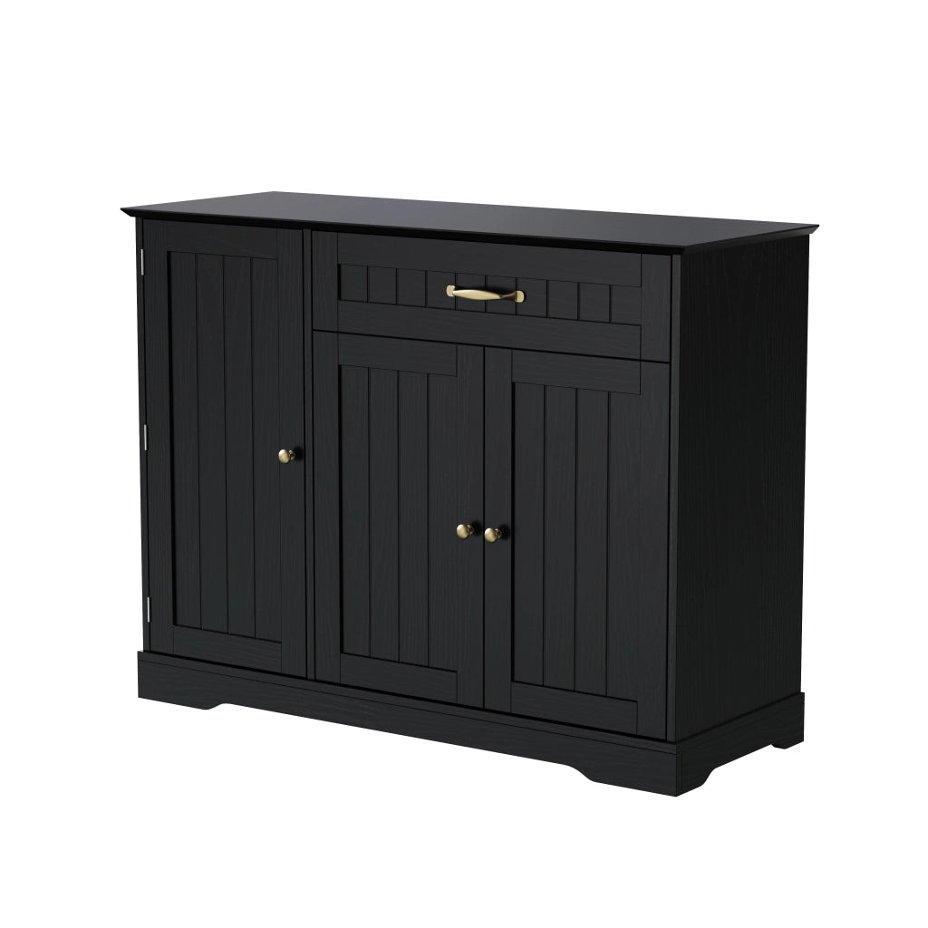 Credenza con 3 ante e 1 cassetto; ripiani regolabili; per ingresso e soggiorno; in MDF; nero