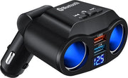 Accessori di Accensione per Sigarette Splitter con Bluetooth e Illuminazione a LED - 12V/24V - Con Trasmettitore FM - 2 Ingressi per Sigarette - 2 Porte USB