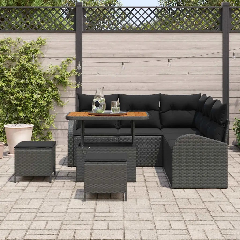 Set Divano da Giardino con cuscino con archiviazione 8 pcs Nero