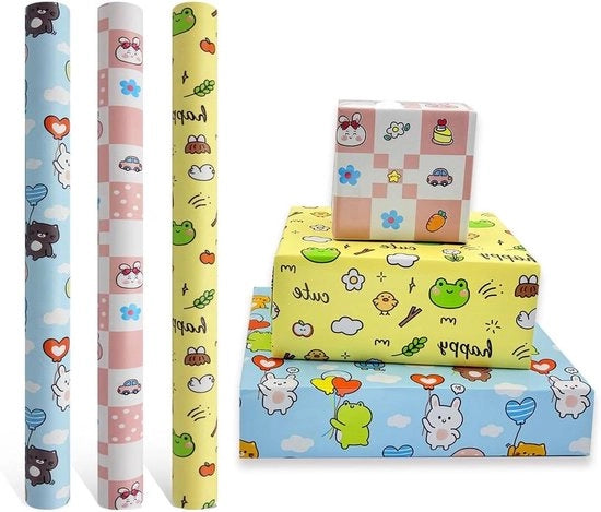 Papel di carta per regali da 43cm x 3m con animali piccoli - Decorazione per compleanni di bambini ragazzi e ragazze - Regalo per neonati - Riciclabile