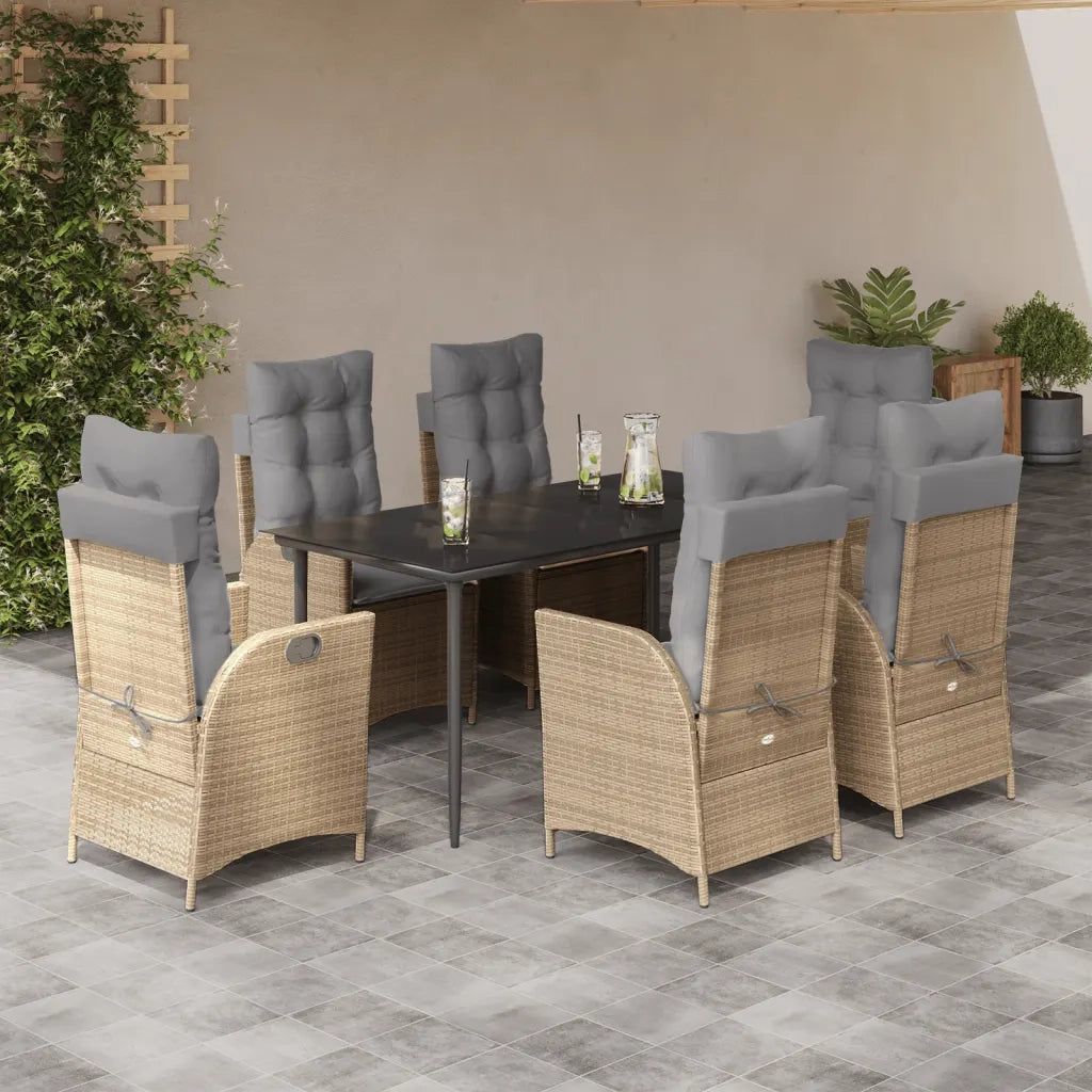 Set da Pranzo da Giardino 7 pz con Cuscini Beige in Polyrattan 3213259