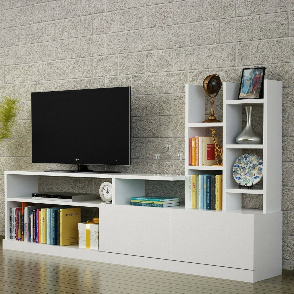 Mobile porta TV Kristal, Credenza da soggiorno, Armadio basso per TV, Base parete attrezzata, 164x25h91 cm, Bianco