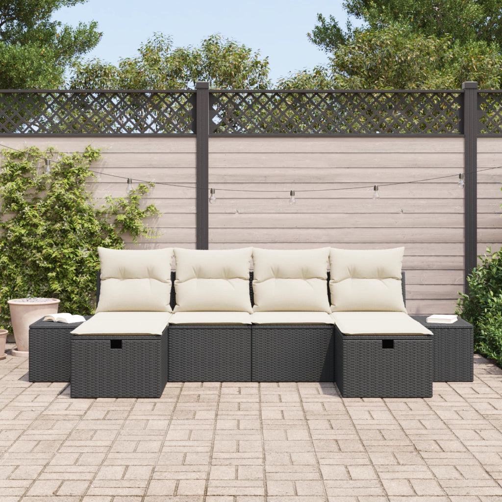 Set di Divani da Giardino a 6 Pezzi con Cuscini Rattan Polimerico Nero