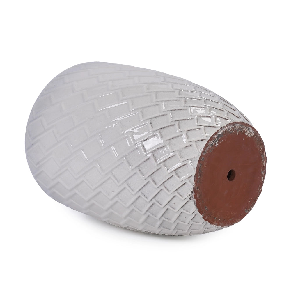 Fioriera a più livelli in ceramica lucida bianca con motivo a rombi per piante grandi da interno e giardino 42 × 54 cm