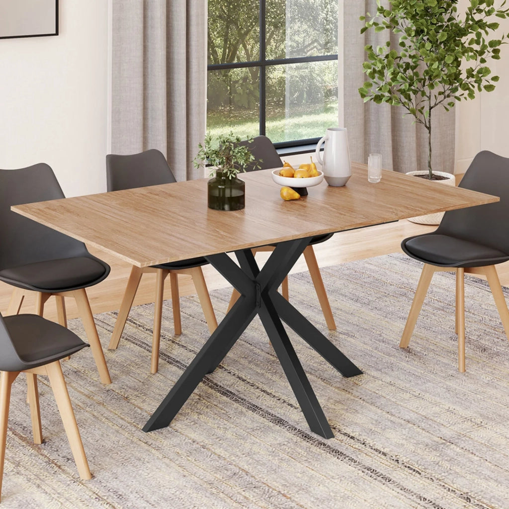 IDMarket - ALIX Tavolo da pranzo rettangolare allungabile per 4-8 persone con gamba in legno e ragno nero 120-160 cm