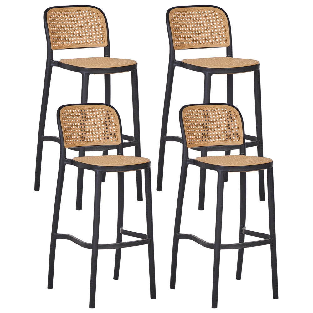 Set di 4 sedie da bar impilabili in plastica e senza braccioli, di colore beige e nero stile moderno