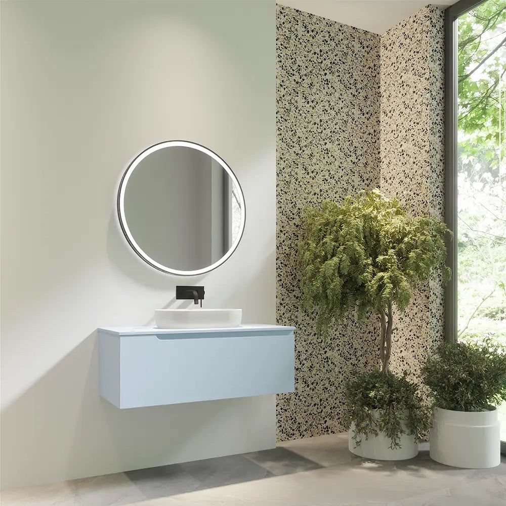 Mobile bagno sospeso 80 cm un cassetto color carta da zucchero con top  | Moor