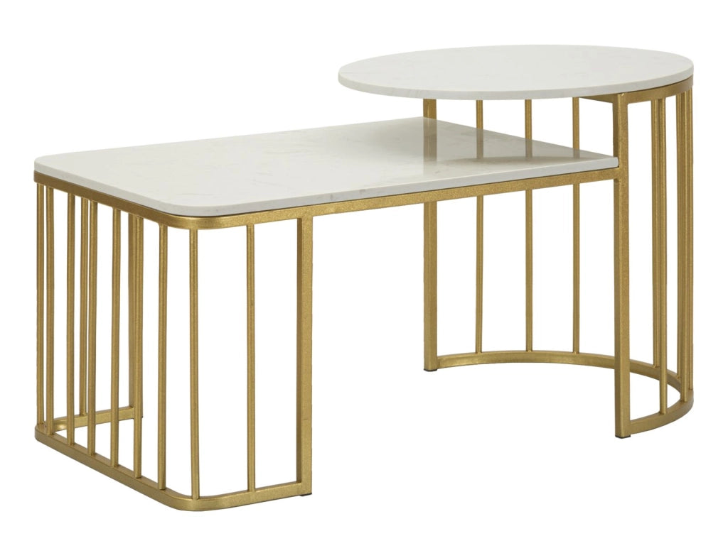 Tavolo da Caffè Ankara - Design Glam con Struttura Dorata e Piano Effetto Marmo Bianco - Stile Moderno - 1428860000