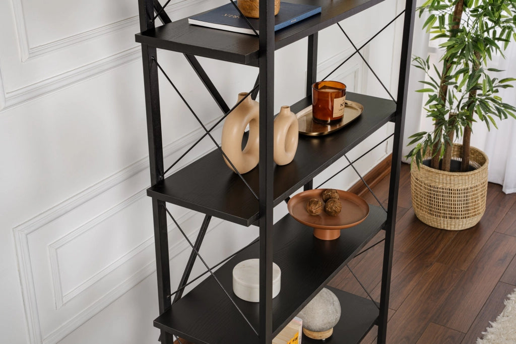 Libreria in legno "Elysian" - 90 x 33 x 180 cm - Legno nero