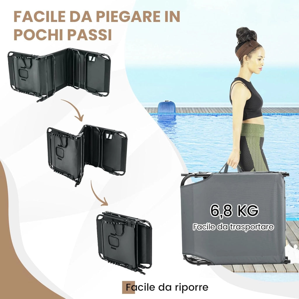Lettino Pieghevole Spiaggia, Lettino Sdraio da Mare con Foro per il Viso e 3 Cuscini Rimovibili, Schienale Regolabile 5 Posizioni, Lettino Prendisole da Campeggio, Portata 160kg (1, Grigio)