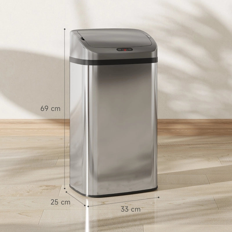 BIDONE PORTARIFIUTI CON SENSORE 48 L 33x25x69 cm Acciaio inox Argento