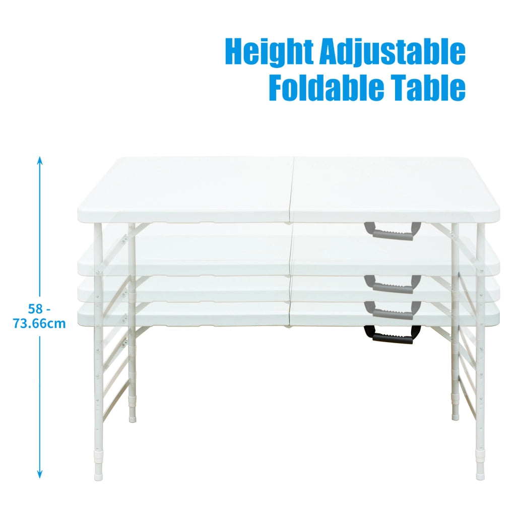 Tavolo da 124;97 cm; pieghevole; regolabile in altezza; adatto all'esterno/casa/ufficio; a prova di ruggine e facile da pulire (bianco)