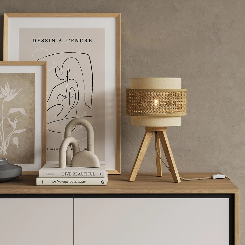 Vicco Lampada da tavolo Rattan/crema 26 x 45 cm con supporto