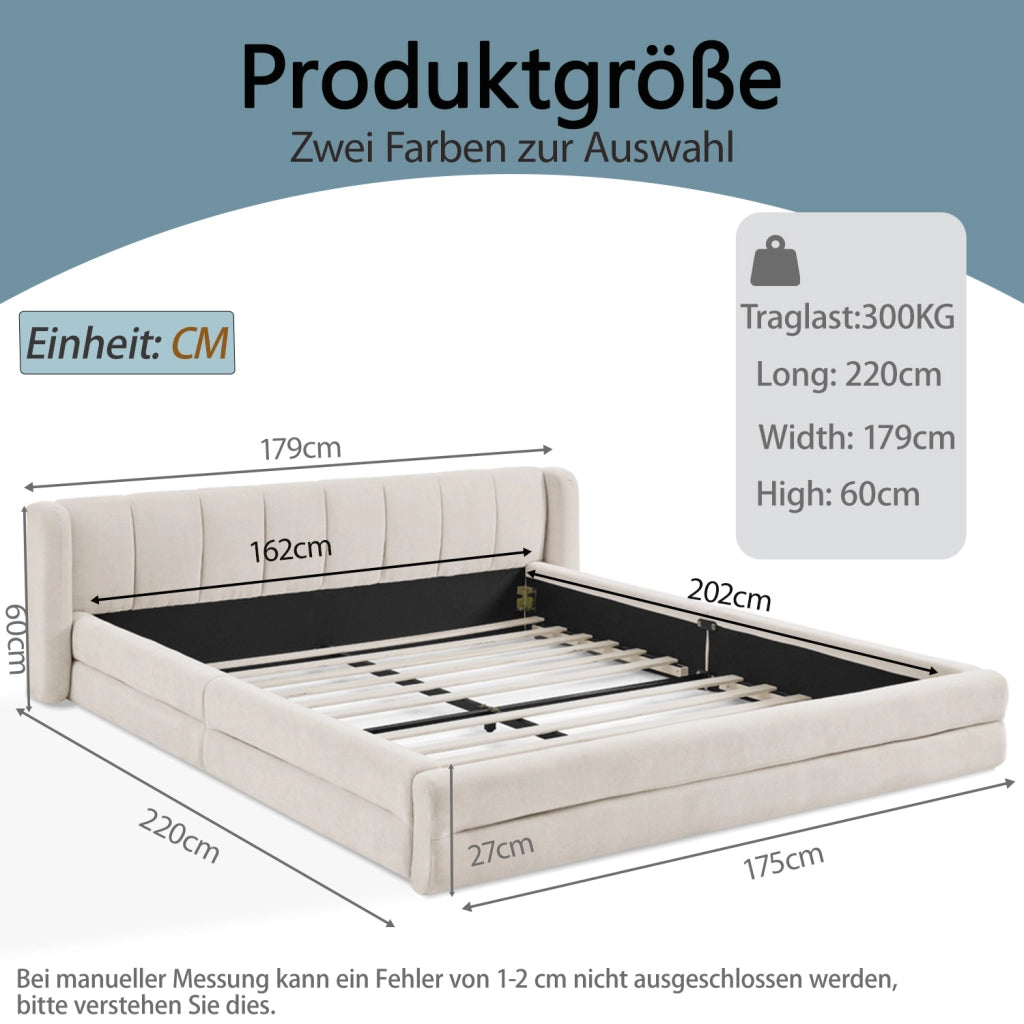 Letto Matrimoniale 160x200 cm; 2 Posti - Testiera Ergonomica; in Chenille - Beige