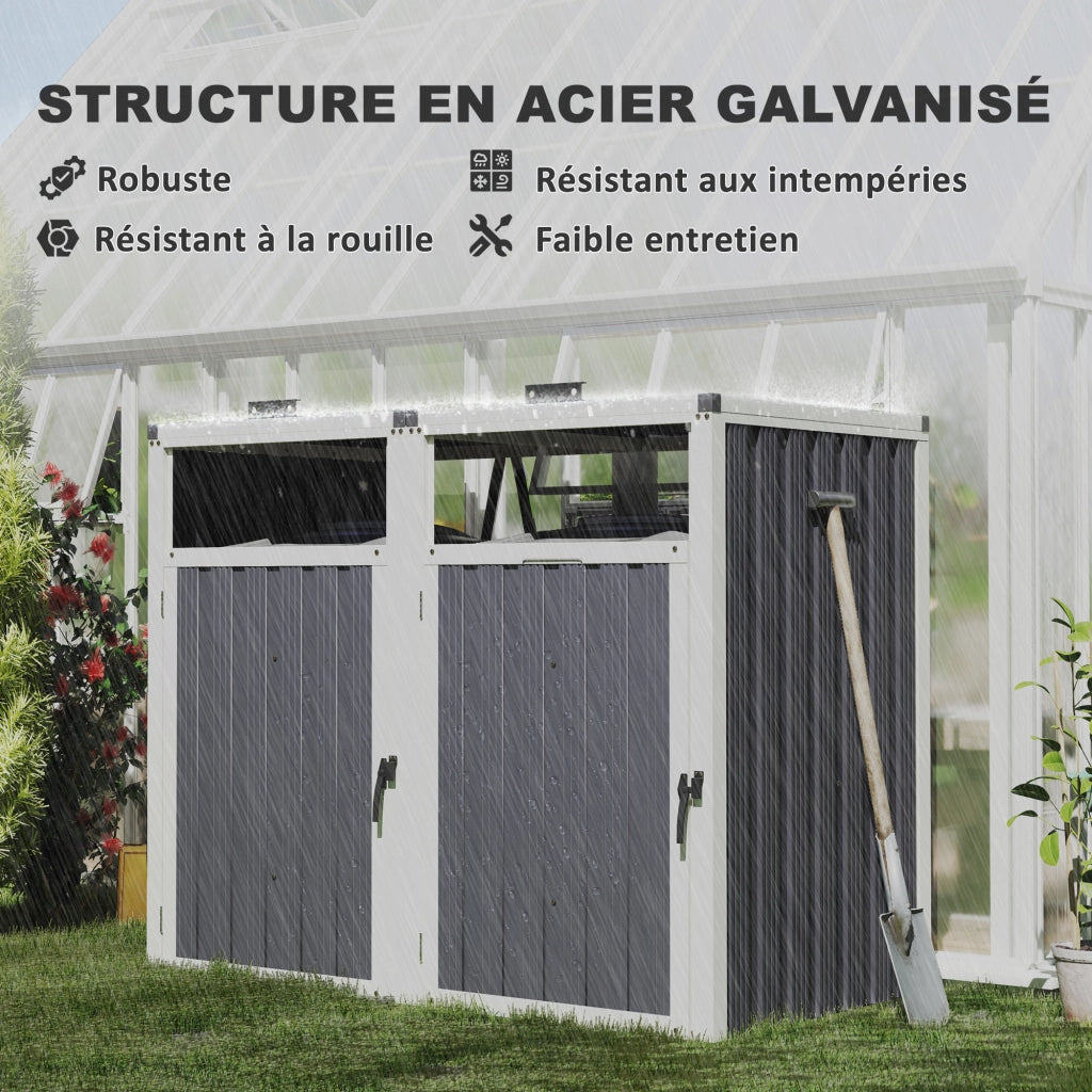 Copri Bidoni Esterno 2x240L ¨C Zephmum ¨C Grigio Scuro Acciaio Galvanizzato 146x81x122cm