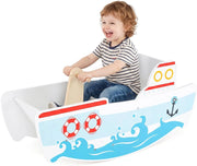 Cavallo a Dondolo per Bambini, Nave a Dondolo in Legno a Tema Nautico, Manici in Legno, Carico 50 kg, per Bambini 1-5 Anni
