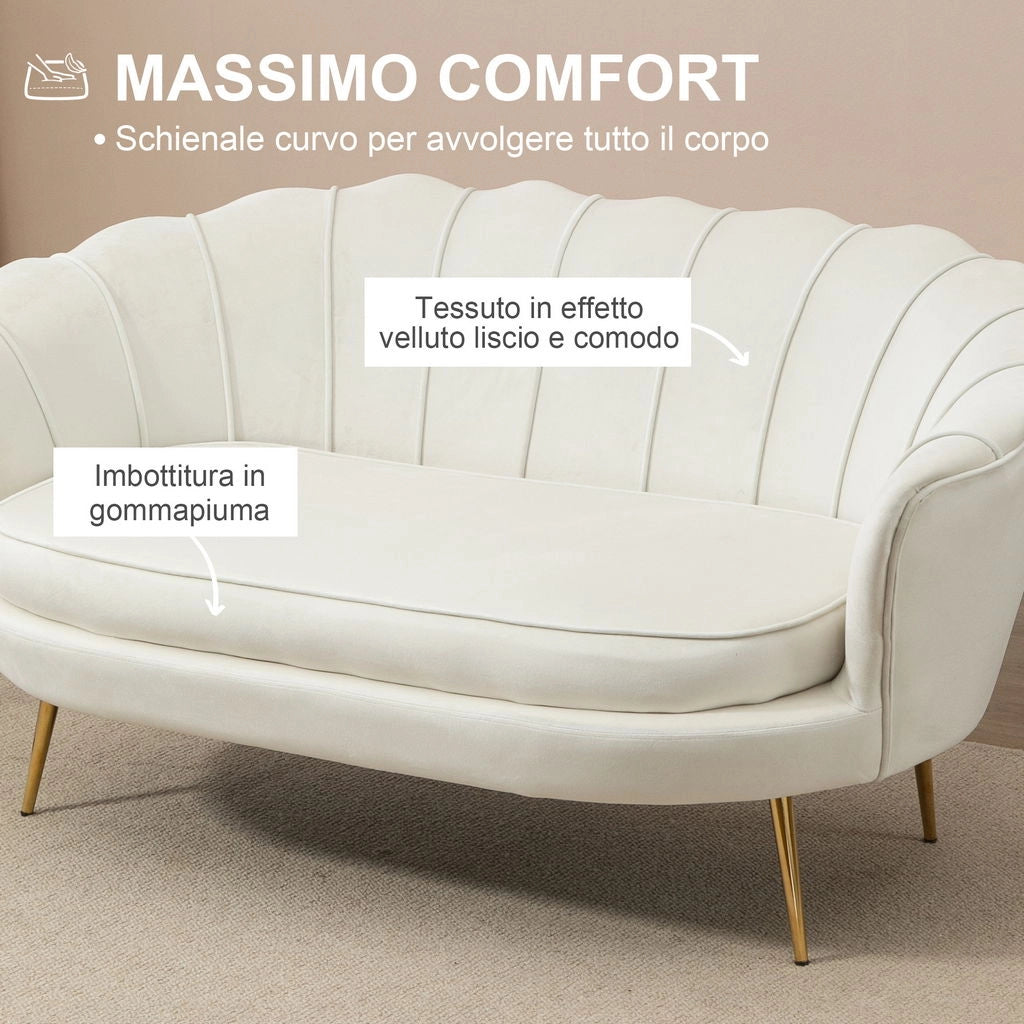 DIVANO VINTAGE 2 POSTI INDUSTRIAL CHIC MODELLO FRANCESE PER INGRESSO 130X77X77 CM IN VELLUTO BIANCO