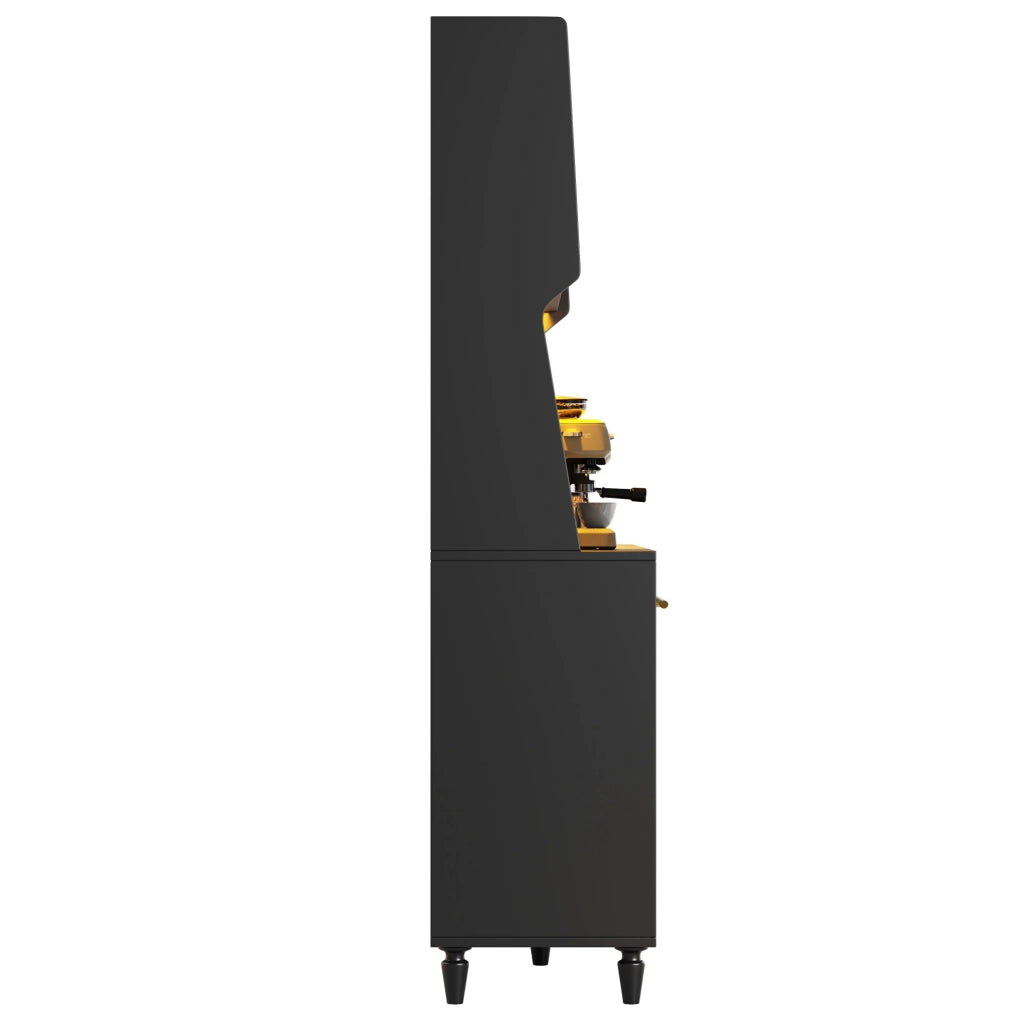 Credenza alta 120x45x195.5 cm con LED; 3 cassetti e ripiani regolabili in MDF e pannello truciolare nero
