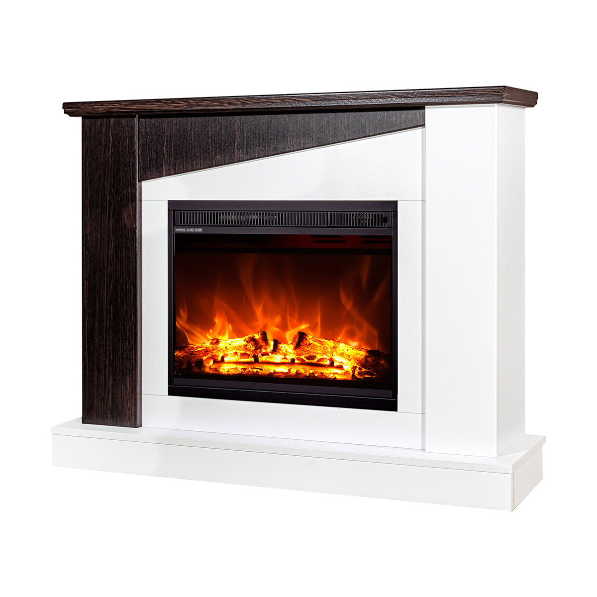 Camino Elettrico da Pavimento 90x115x27 cm Effetto Fiamma 1500W Gaspar & Lorance Bianco/wenge