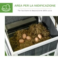 Pollaio Prefabbricato in Legno con Area Aperta, Casetta e Nido, 161.5x62.5x115cm, Grigio