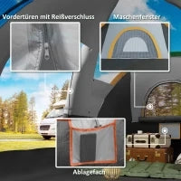 Tenda da campeggio per 5-6 persone, Tenda familiare, Borsa per il trasporto, 4,55x2,2x1,8m, Grigio Chiaro/Nero