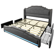 Letto con Cassetti 180x200 cm; Letto Matrimoniale - 4 Cassetti; USB; Type-C e LED