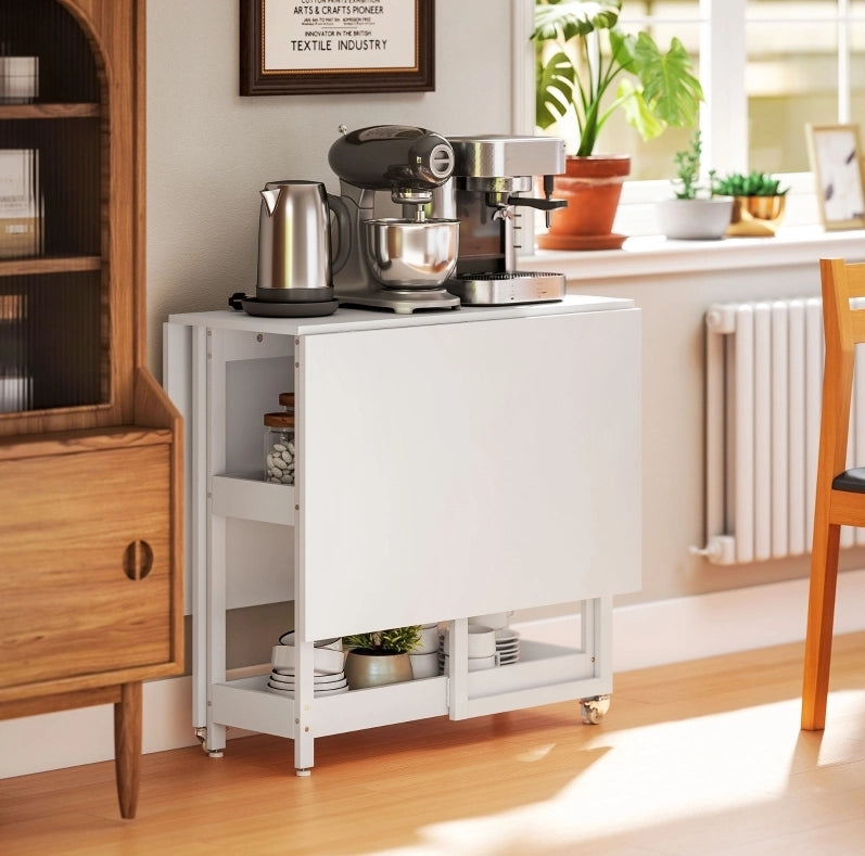 Tavolo da pranzo pieghevole 133.4x80x75 cm con due vani aperti in legno bianco