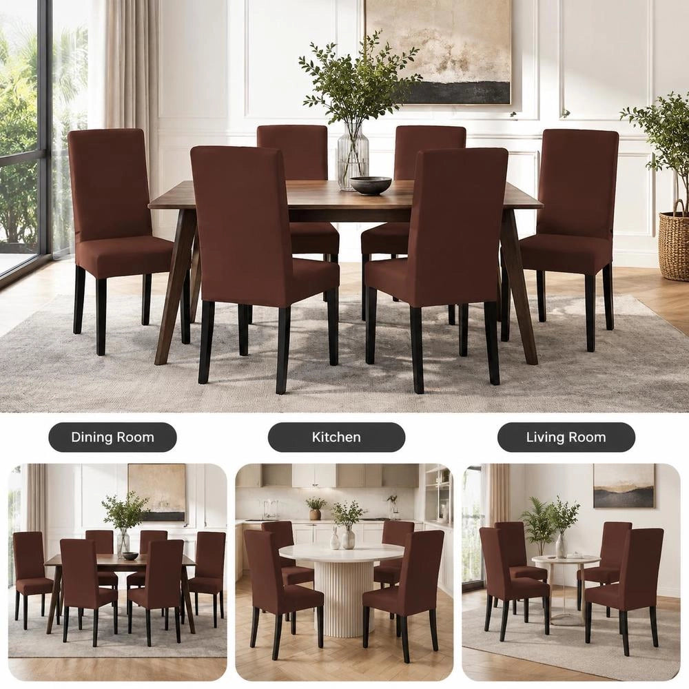 Stretch Chair Covers, Straight, 6 Pieces, Brown