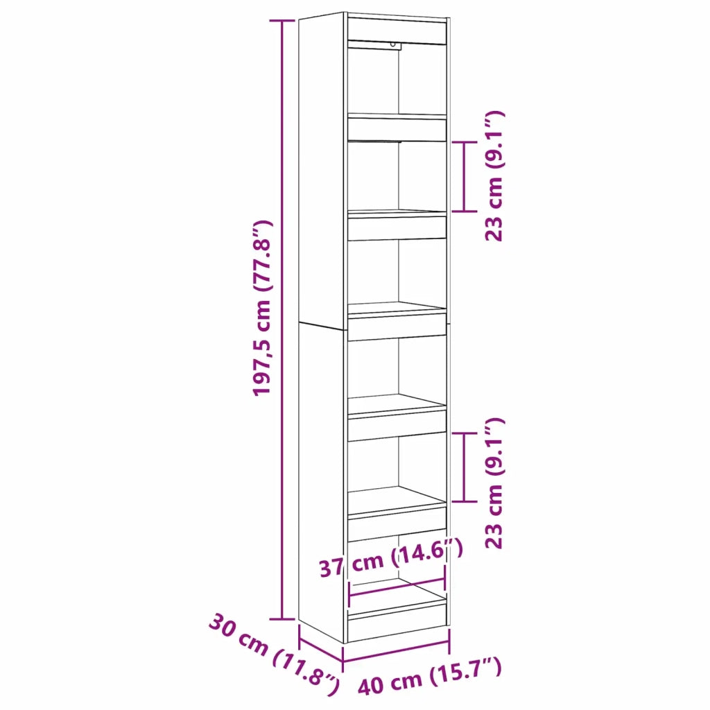 Armadio per Libri 6 livelli 40 x 30 x 198 cm Rovere Nero 862719