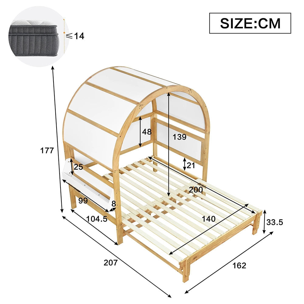 Letto a scomparsa-Xylo-140x200cm banchina tetto arrotondato pino+MDF