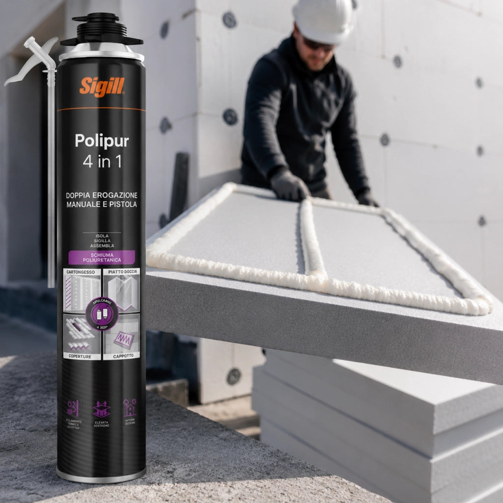 Sigill polipur 4in1 schiuma adesiva per cartongesso cappotto piatto doccia 750ml