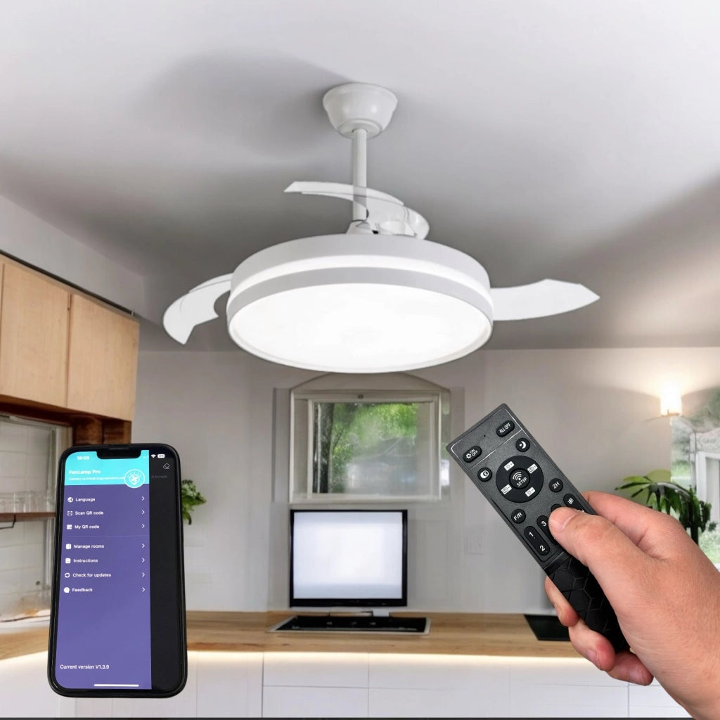 Plafoniera lampadario moderno a LED con ventilatore eliche a scomparsa da soffitto cambia 3 luci telecomando 60W gestibile da telecomando e APP