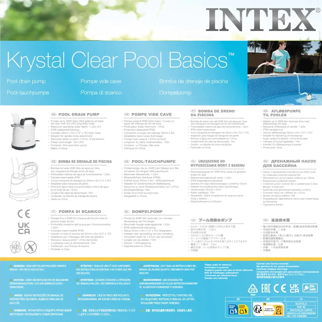INTEX Pompa di Scarico per la Piscina 3595 L/h 92535