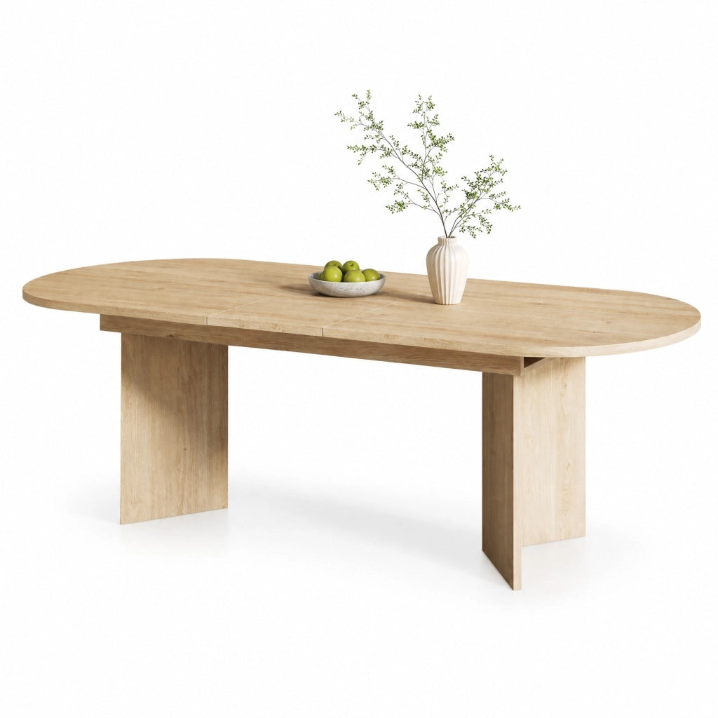 Tavolo da pranzo allungabile 4-8 persone, piano 18 mm, angoli arrotondati, colore rovere