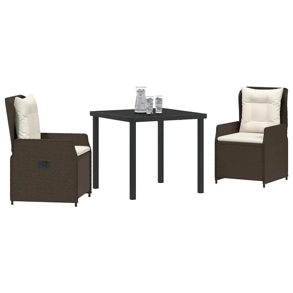 Set da Pranzo per Giardino 3 pcs Marrone polyrattan