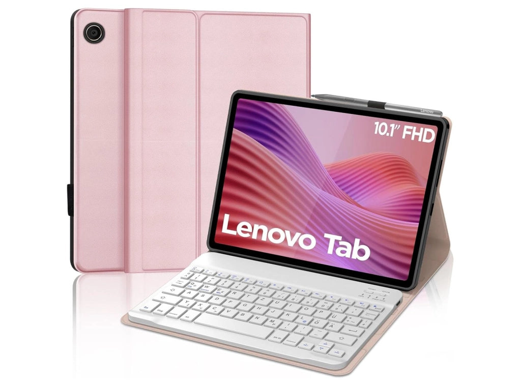Custodia con Tastiera Bluetooth Magnetica Rimovibile per Lenovo Tab 10.1" 2025 Layout Tedesco Rosa