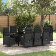 Set da Pranzo da Giardino 9 Pezzi con Cuscini Nero Polyrattan