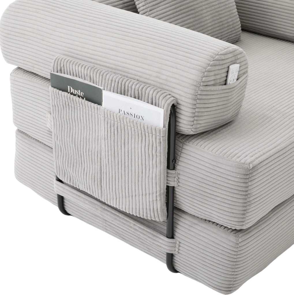 Sof脿 modulare in corduroy con pouf 200x190x67 cm; grigio chiaro
