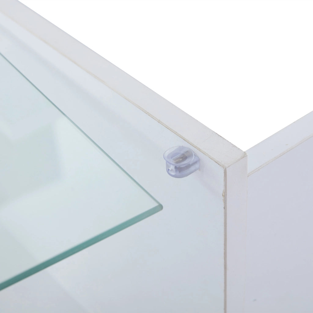 Tavolino basso sollevabile con LED, vano nascosto e ripiano aperto, per soggiorno, bianco, 100 × 50 × 33 cm