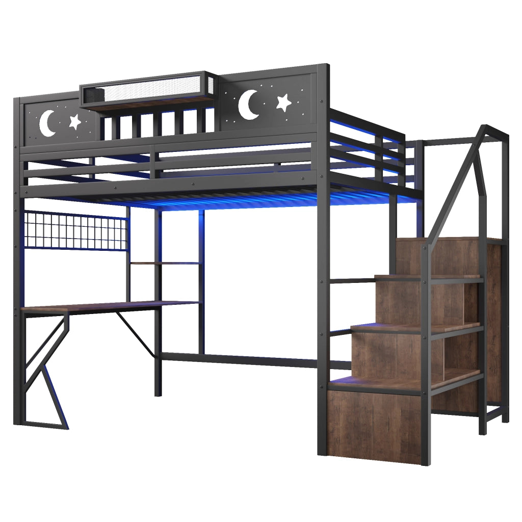 Letto a soppalco 140x200 con scrivania in metallo e MDF; nero; per cameretta