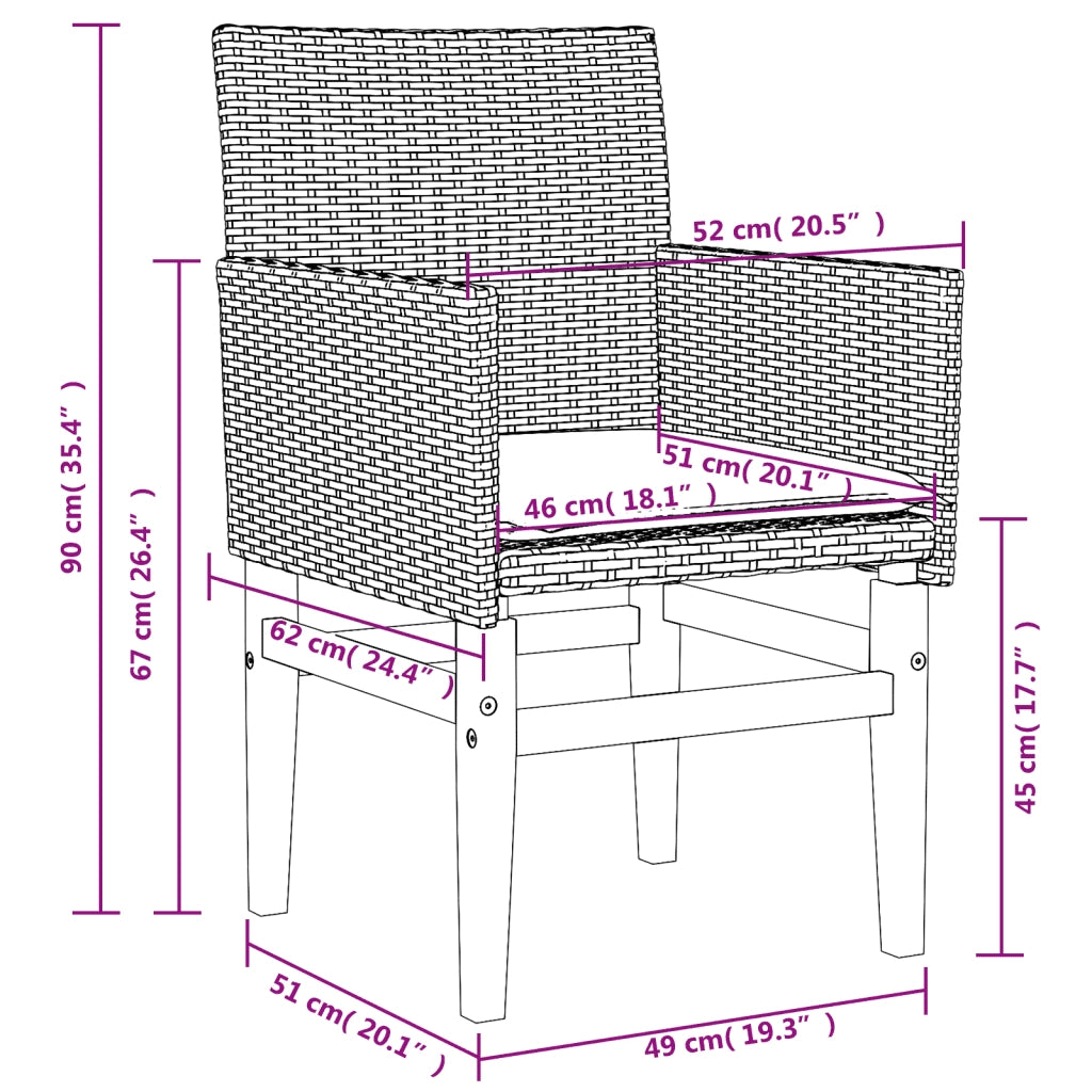 Sedie Giardino con Cuscini 2 pz | Sedie da Esterno Grigie Polyrattan Legno Massello