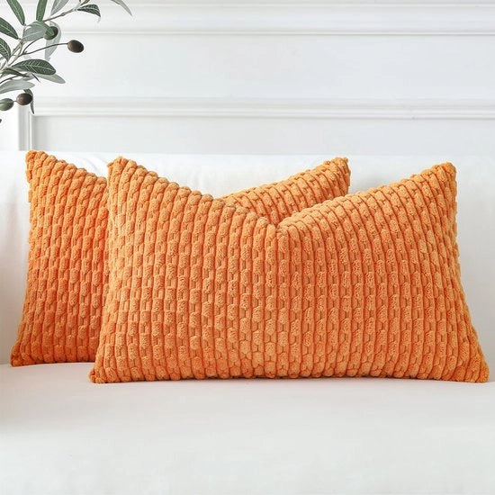 Set di 2 Copricuscini in Corduroy, Copricuscini Decorativi, Copricuscino morbido, Copricuscino decorativo, Copricuscino per divano, Copricuscino per camera da letto, Copricuscino per soggiorno, (Arancione, 30 x 50 cm)