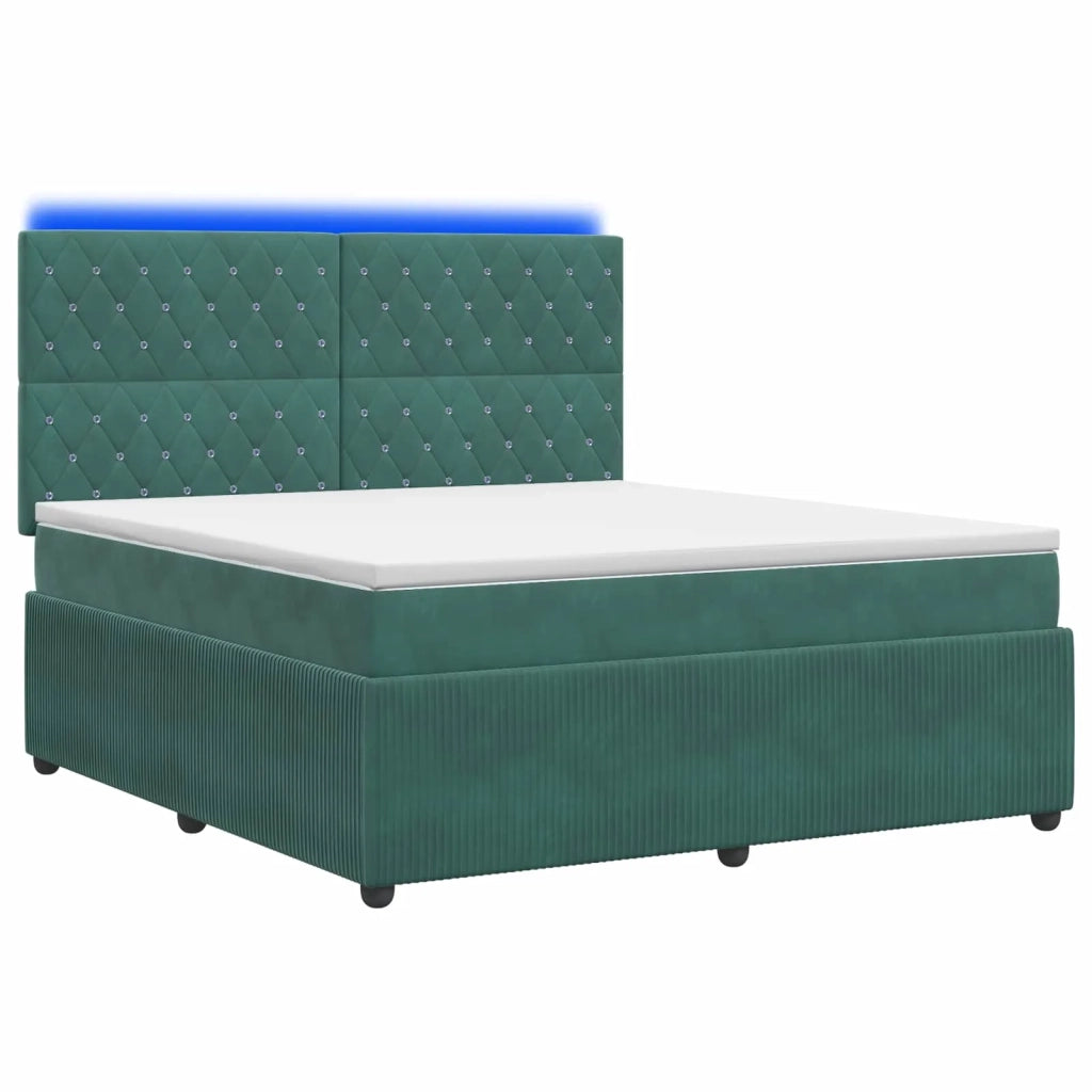 Letto Box Spring LED con Materasso Verde Scuro 140 x 200 cm 3456080