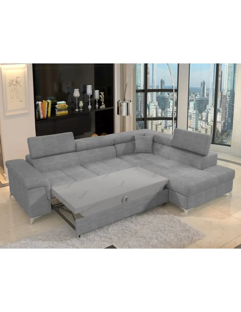 Divano ad angolo convertibile PALAZZO 4 posti grigio – angolo destro con contenitore