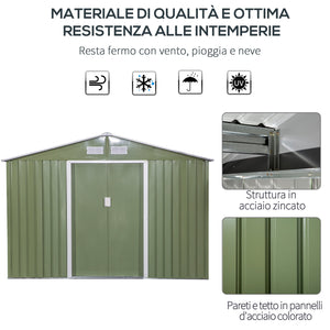 Casetta Box da Giardino 277x195x192 cm in Acciaio e Polipropilene Verde Chiaro
