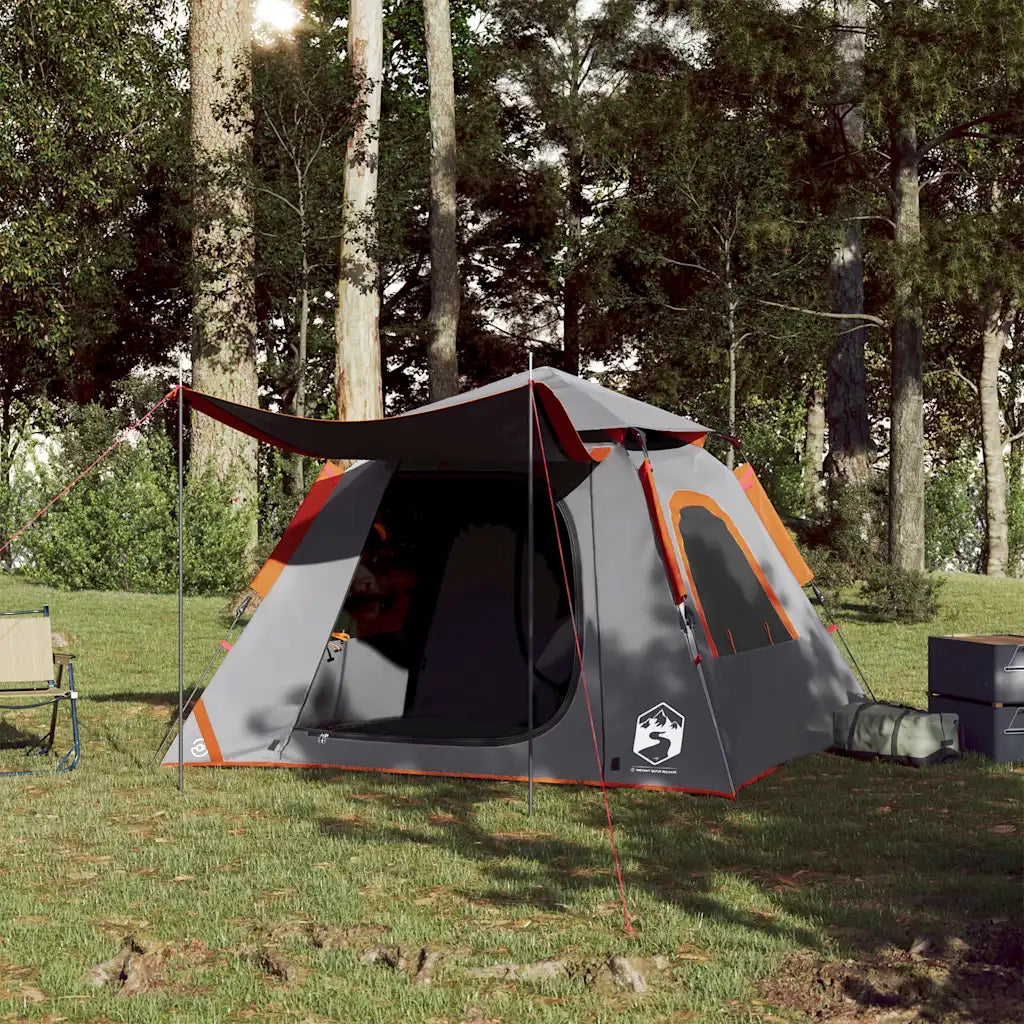 Tenda a Cupola 4 Persone-Tenda da campeggio Grigio e Arancione a Rilascio Rapido 487197