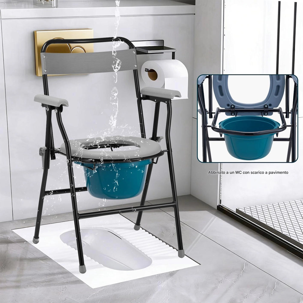 Sedia WC Pieghevole con Vaso Removibile per Anziani e Disabili 136 kg